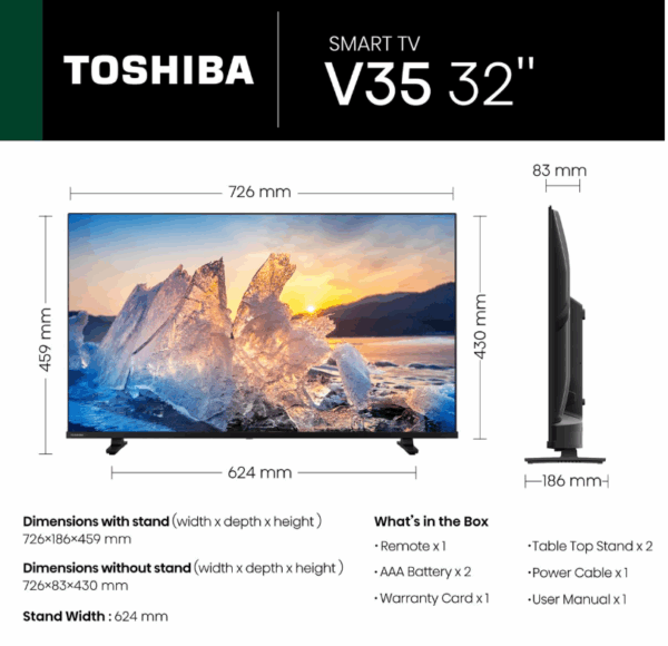 Toshiba 32" V35MN HD Smart LED TV with Digital Tuner & Dolby Audio - Image 2