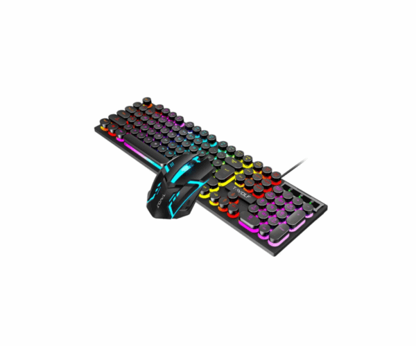 T-Wolf T270 Punk Retro Rainbow Gaming Keyboard with Mouse