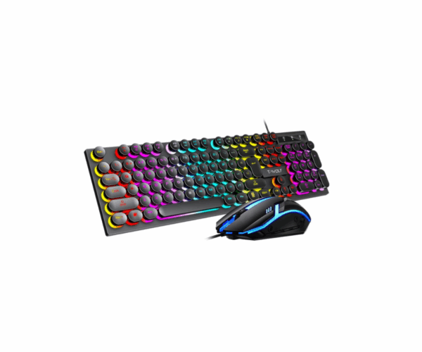 T-Wolf T270 Punk Retro Rainbow Gaming Keyboard with Mouse - Image 2