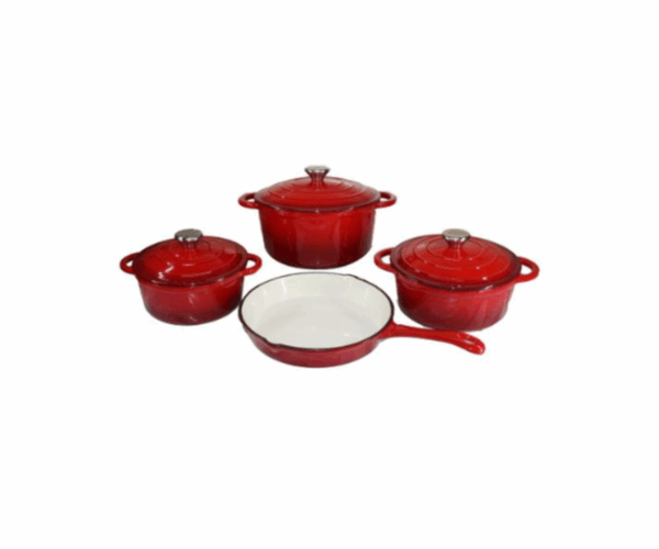 7 Piece Authentic Cast Iron Dutch Oven Cookware Pot Set - Red